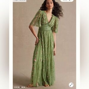 NEW FLORAL V-NECK RUFFLE DETAIL EMPIRE WAIST GOWN SIZE 10